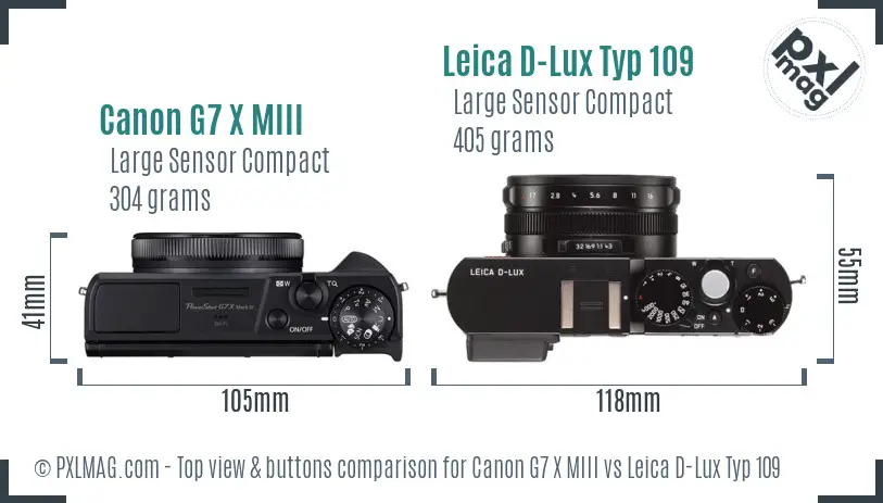 Canon G7 X MIII vs Leica D-Lux Typ 109 top view buttons comparison