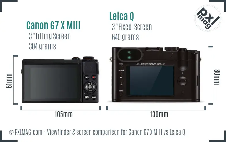 Canon G7 X MIII vs Leica Q Screen and Viewfinder comparison