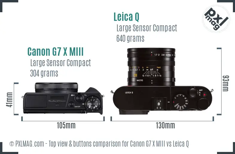 Canon G7 X MIII vs Leica Q top view buttons comparison