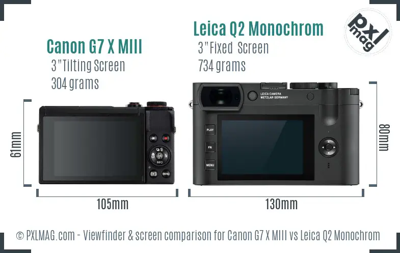 Canon G7 X MIII vs Leica Q2 Monochrom Screen and Viewfinder comparison