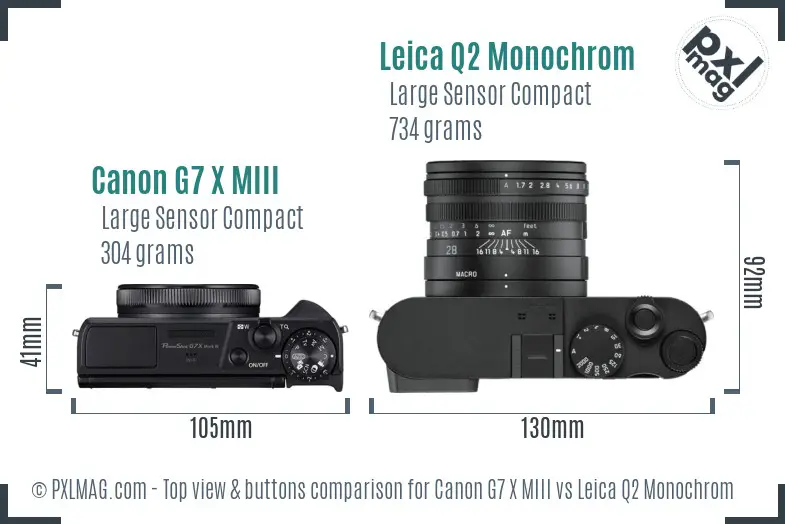 Canon G7 X MIII vs Leica Q2 Monochrom top view buttons comparison