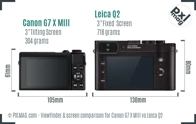 Canon G7 X MIII vs Leica Q2 Screen and Viewfinder comparison