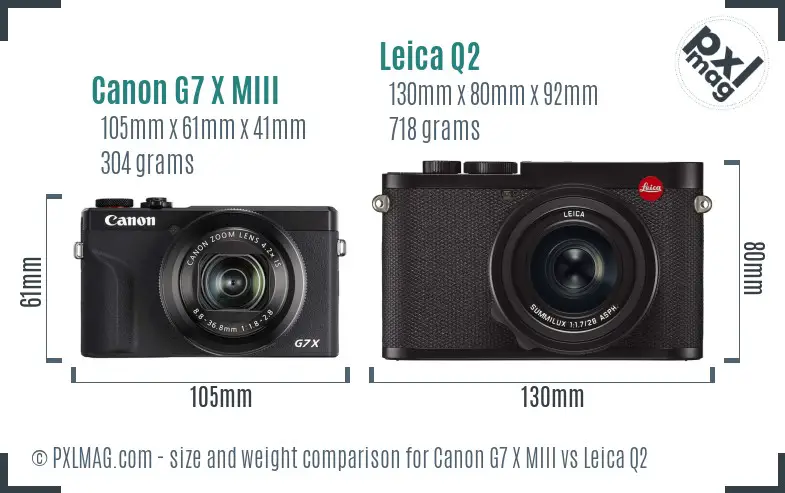 Canon G7 X MIII vs Leica Q2 size comparison