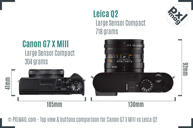 Canon G7 X MIII vs Leica Q2 top view buttons comparison