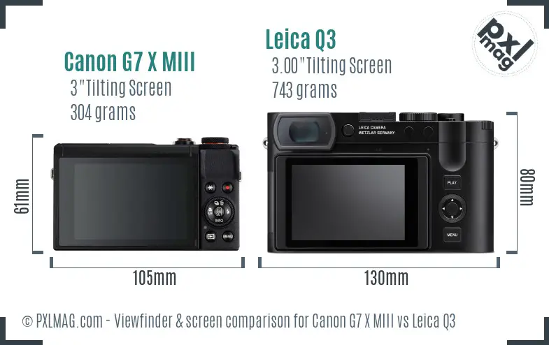 Canon G7 X MIII vs Leica Q3 Screen and Viewfinder comparison