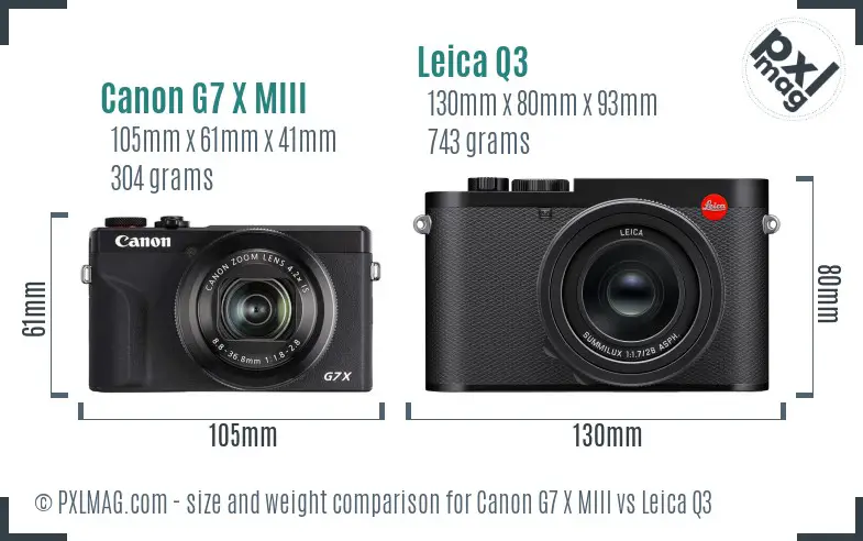 Canon G7 X MIII vs Leica Q3 size comparison