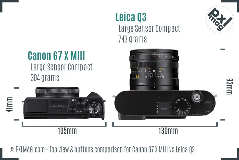 Canon G7 X MIII vs Leica Q3 top view buttons comparison