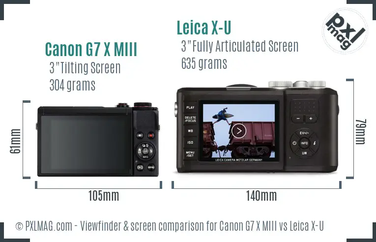 Canon G7 X MIII vs Leica X-U Screen and Viewfinder comparison
