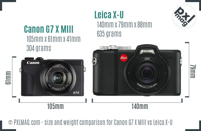 Canon G7 X MIII vs Leica X-U size comparison