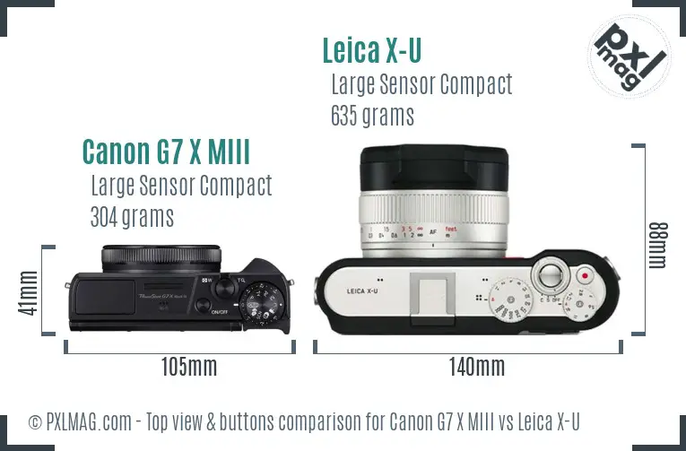 Canon G7 X MIII vs Leica X-U top view buttons comparison