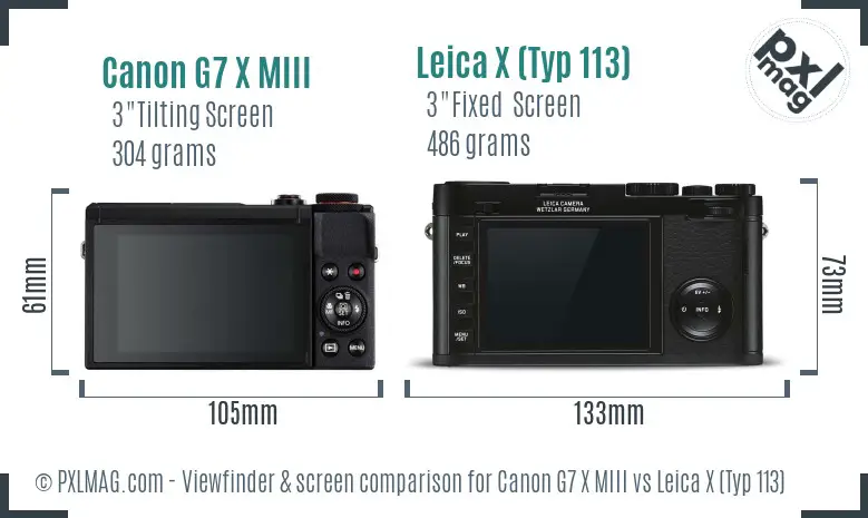 Canon G7 X MIII vs Leica X (Typ 113) Screen and Viewfinder comparison