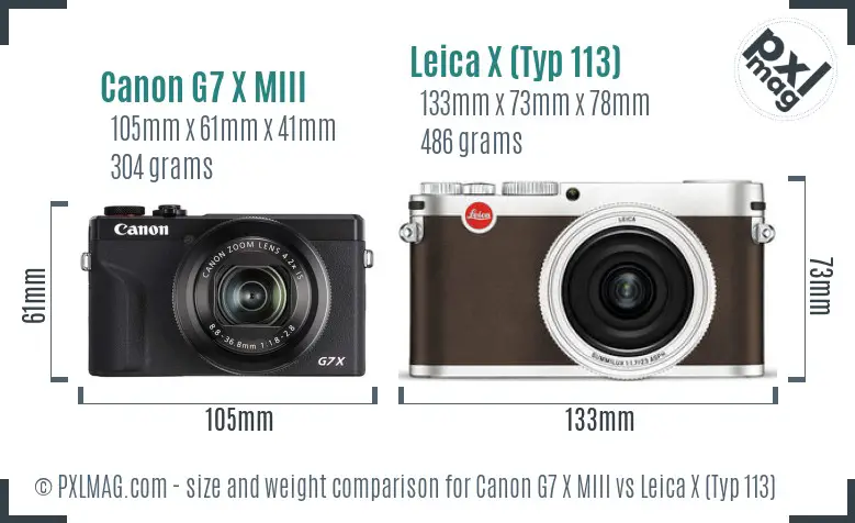 Canon G7 X MIII vs Leica X (Typ 113) size comparison