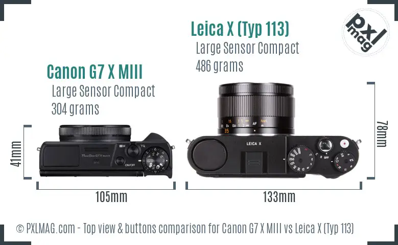 Canon G7 X MIII vs Leica X (Typ 113) top view buttons comparison