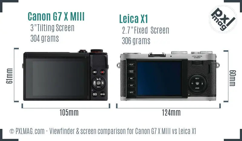 Canon G7 X MIII vs Leica X1 Screen and Viewfinder comparison