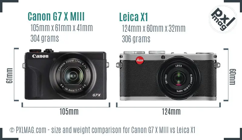 Canon G7 X MIII vs Leica X1 size comparison