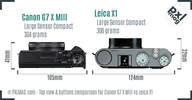 Canon G7 X MIII vs Leica X1 top view buttons comparison