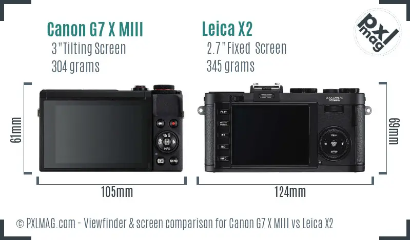 Canon G7 X MIII vs Leica X2 Screen and Viewfinder comparison
