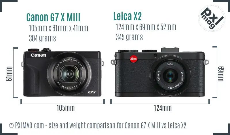 Canon G7 X MIII vs Leica X2 size comparison