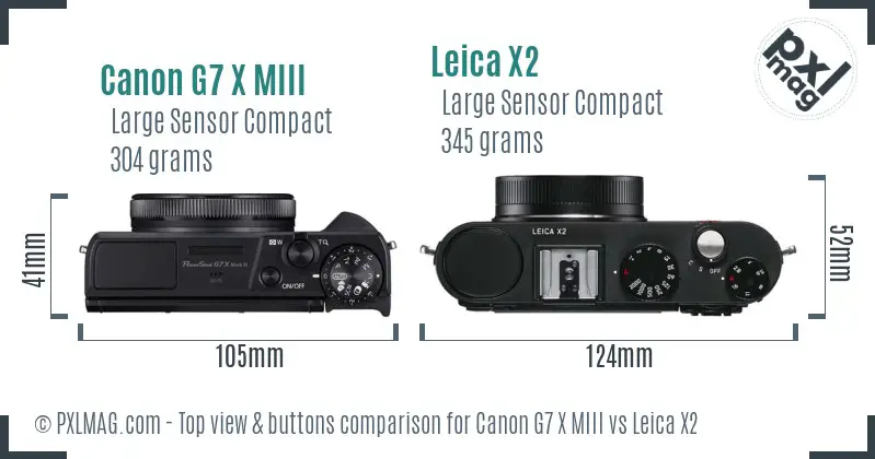 Canon G7 X MIII vs Leica X2 top view buttons comparison