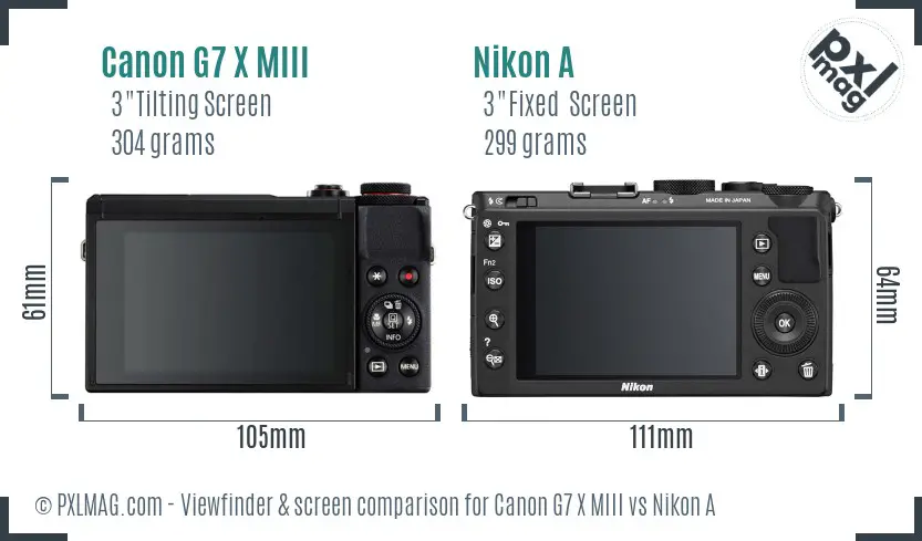 Canon G7 X MIII vs Nikon A Screen and Viewfinder comparison