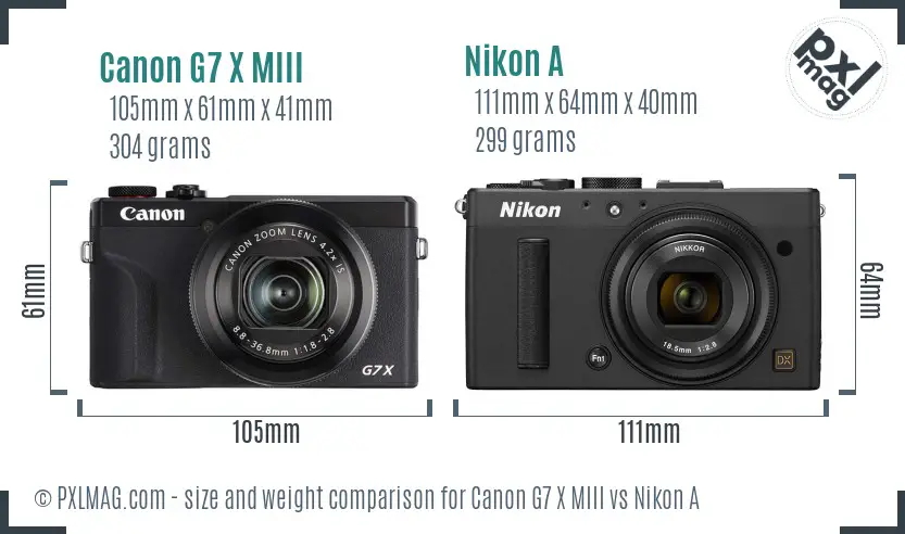 Canon G7 X MIII vs Nikon A size comparison