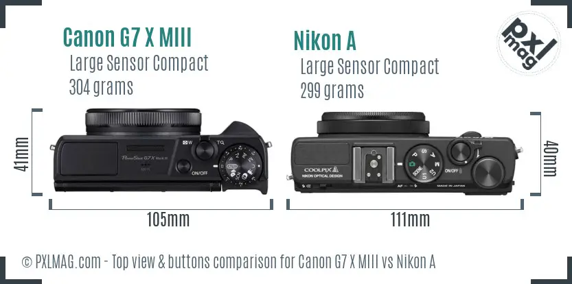Canon G7 X MIII vs Nikon A top view buttons comparison