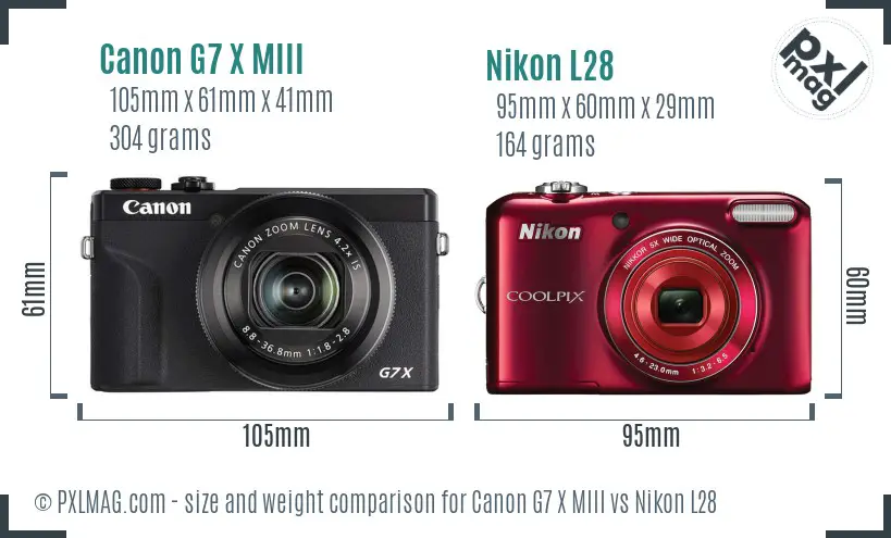Canon G7 X MIII vs Nikon L28 size comparison