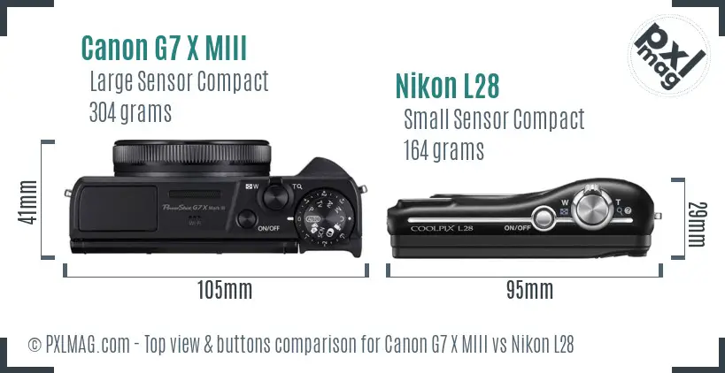 Canon G7 X MIII vs Nikon L28 top view buttons comparison