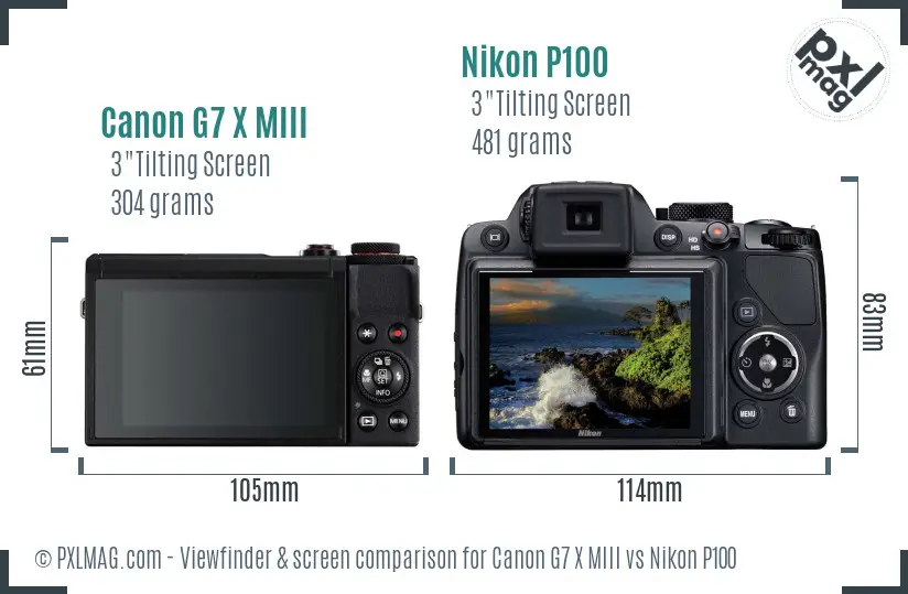 Canon G7 X MIII vs Nikon P100 Screen and Viewfinder comparison Canon G7 X MIII vs Nikon P100 Screen and Viewfinder comparison