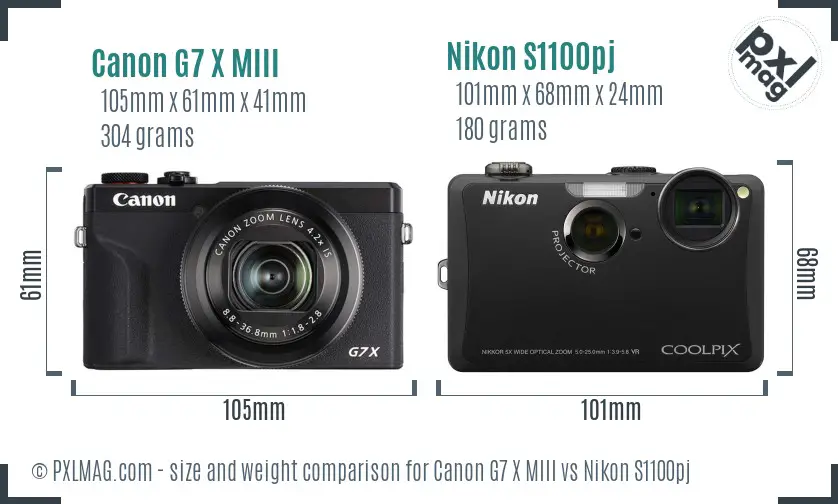 Canon G7 X MIII vs Nikon S1100pj size comparison