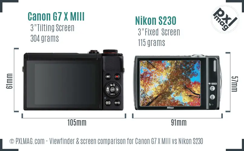 Canon G7 X MIII vs Nikon S230 Screen and Viewfinder comparison