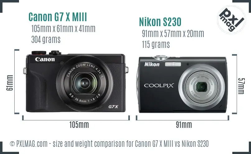 Canon G7 X MIII vs Nikon S230 size comparison