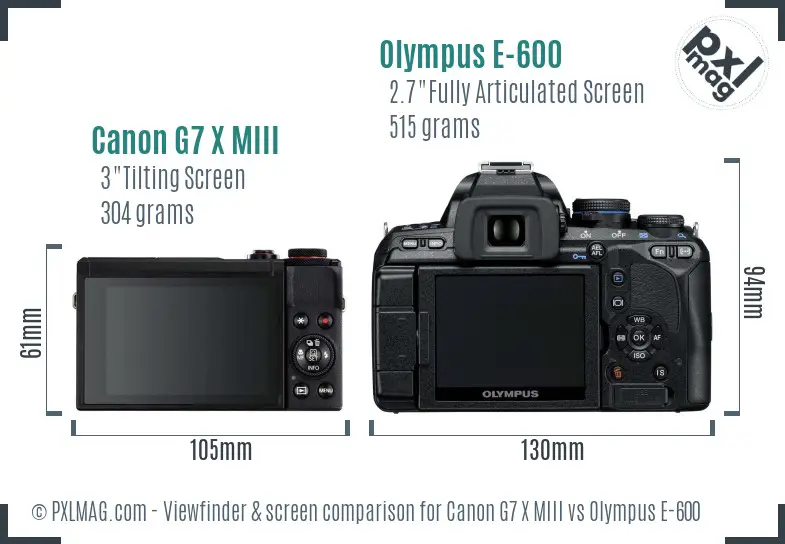 Canon G7 X MIII vs Olympus E-600 Screen and Viewfinder comparison