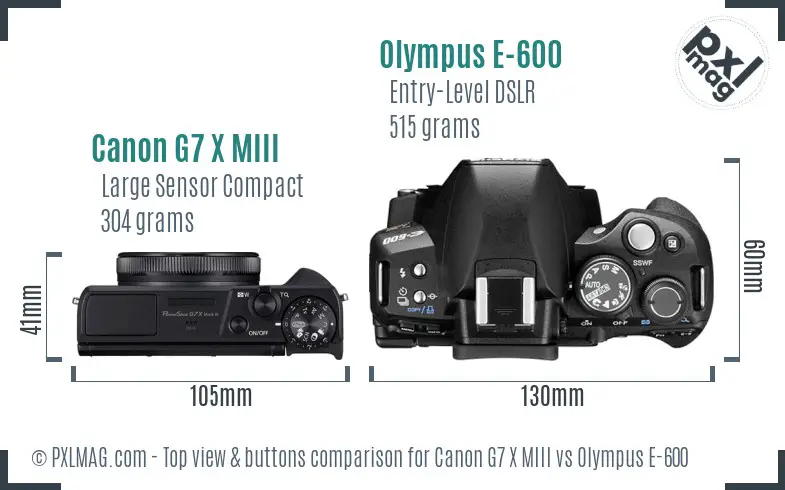 Canon G7 X MIII vs Olympus E-600 top view buttons comparison
