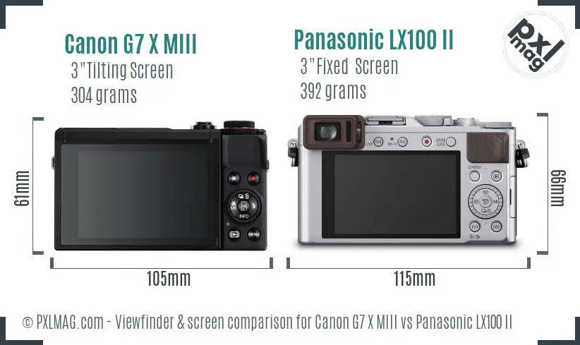 Canon G7 X MIII vs Panasonic LX100 II Screen and Viewfinder comparison