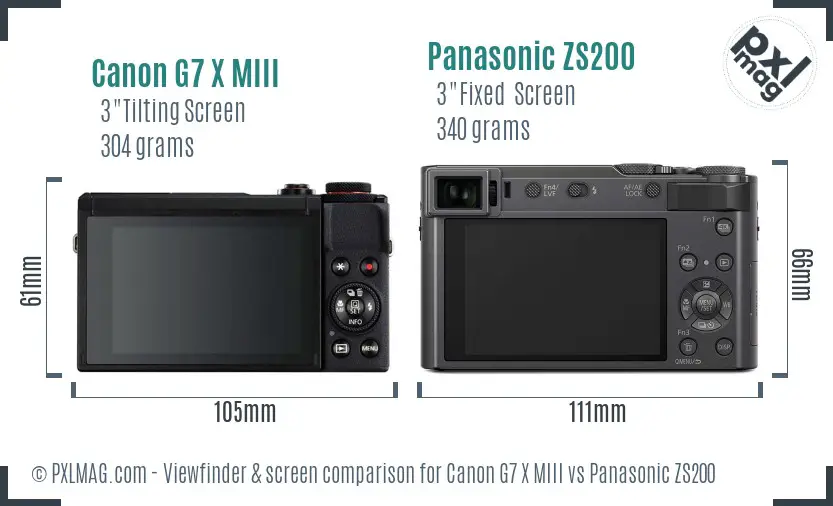 Canon G7 X MIII vs Panasonic ZS200 Screen and Viewfinder comparison