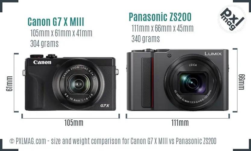 Canon G7 X MIII vs Panasonic ZS200 size comparison