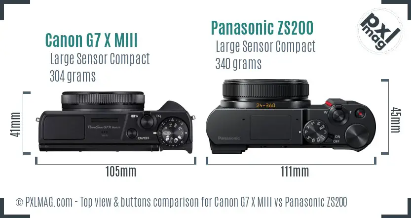 Canon G7 X MIII vs Panasonic ZS200 top view buttons comparison