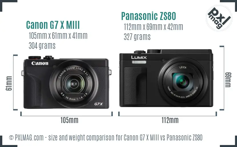 Canon G7 X MIII vs Panasonic ZS80 size comparison