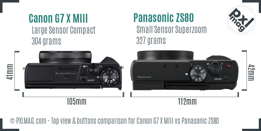 Canon G7 X MIII vs Panasonic ZS80 top view buttons comparison