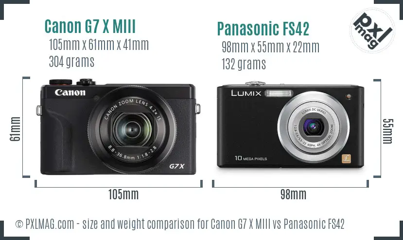 Canon G7 X MIII vs Panasonic FS42 size comparison