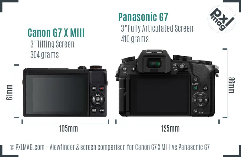 Canon G7 X MIII vs Panasonic G7 Screen and Viewfinder comparison