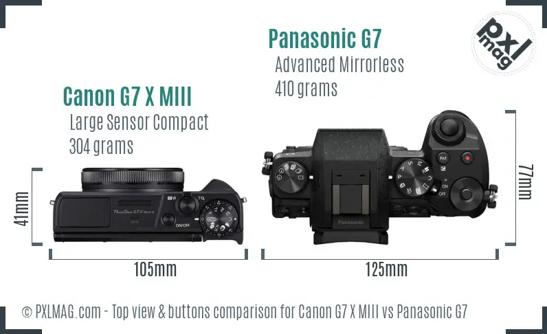 Canon G7 X MIII vs Panasonic G7 top view buttons comparison