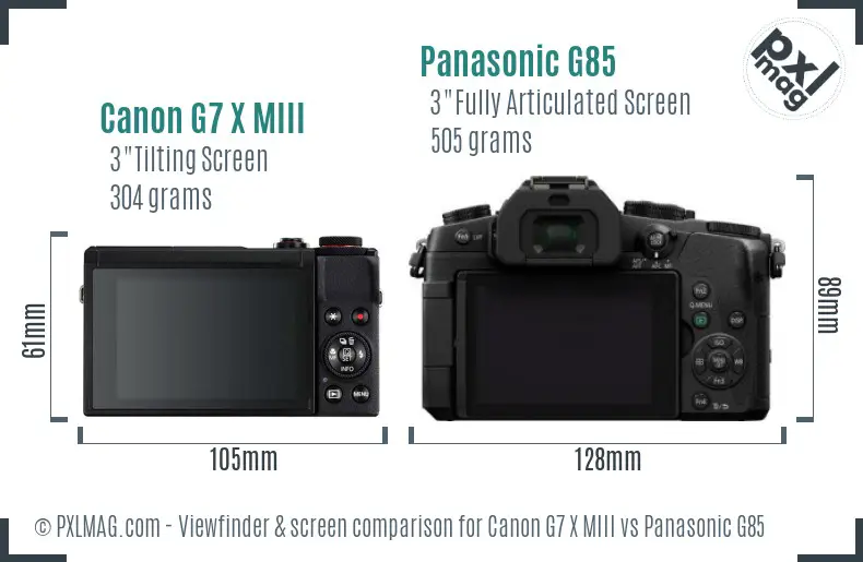 Canon G7 X MIII vs Panasonic G85 Screen and Viewfinder comparison