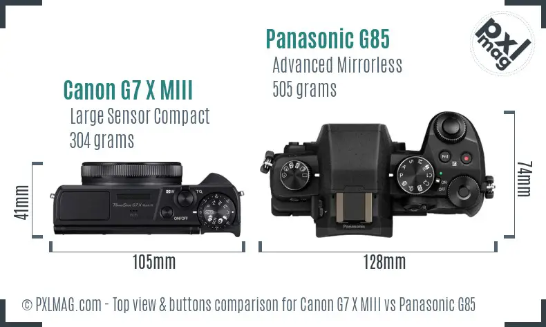 Canon G7 X MIII vs Panasonic G85 top view buttons comparison