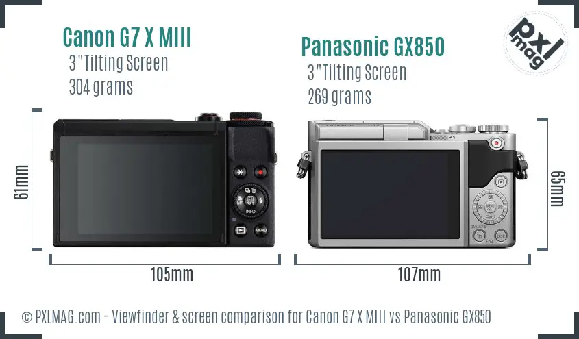 Canon G7 X MIII vs Panasonic GX850 Screen and Viewfinder comparison