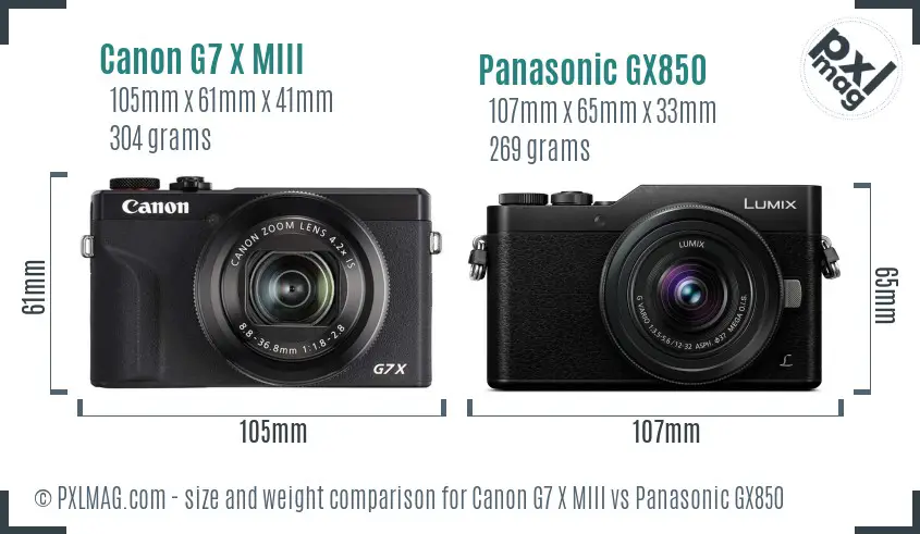 Canon G7 X MIII vs Panasonic GX850 size comparison