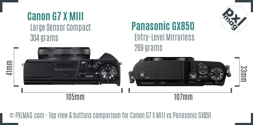 Canon G7 X MIII vs Panasonic GX850 top view buttons comparison