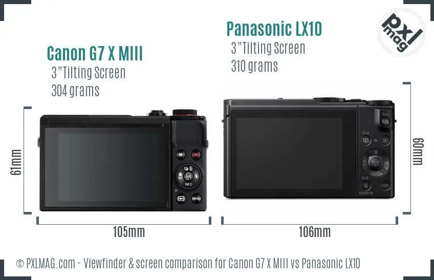 Canon G7 X MIII vs Panasonic LX10 Screen and Viewfinder comparison