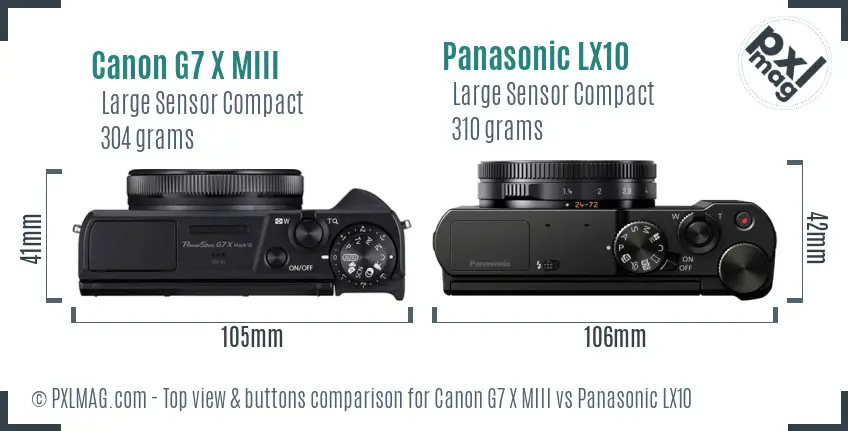 Canon G7 X MIII vs Panasonic LX10 top view buttons comparison